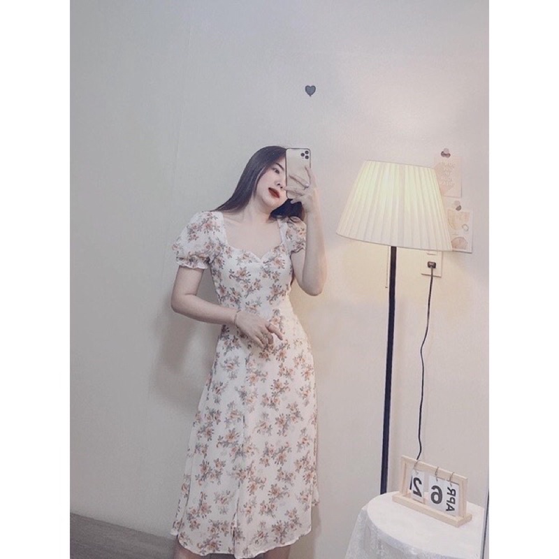 Đầm maxi hoa vintage xẻ tà đi biển Sun Fashion