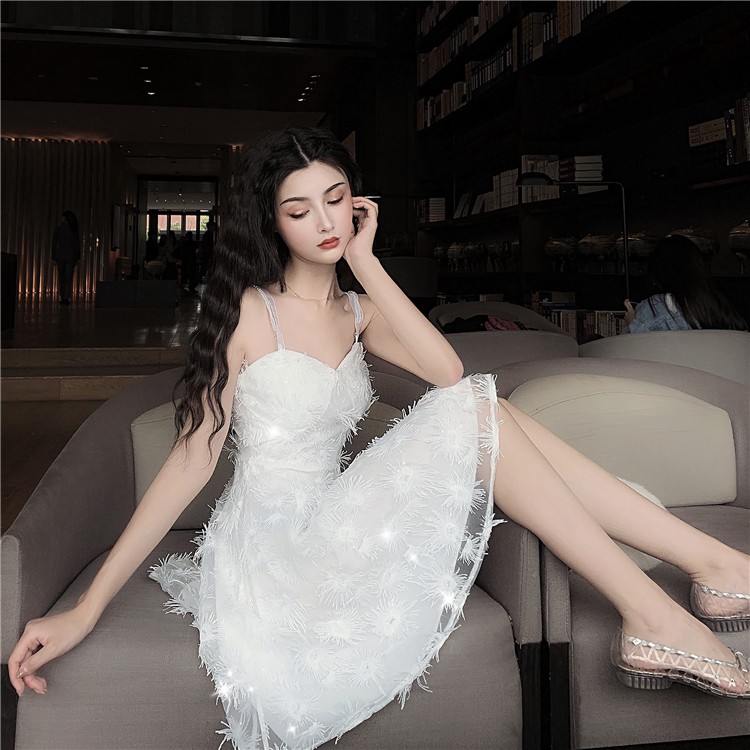 M30 - Váy công chúa Ulzzang cúp ngực hai dây đính hạt lấp lánh tua rua siêu xinh