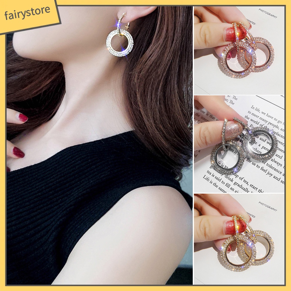 Cặp bông tai tròn đính đá lấp lánh thời trang cho nữ