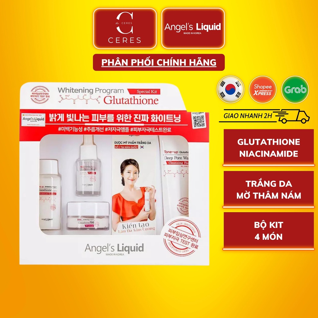 Bộ Kit Angel's Liquid 4 Sản Phẩm Whitening Program Glutathione Special Dưỡng Trắng Da Mờ Thâm Nám