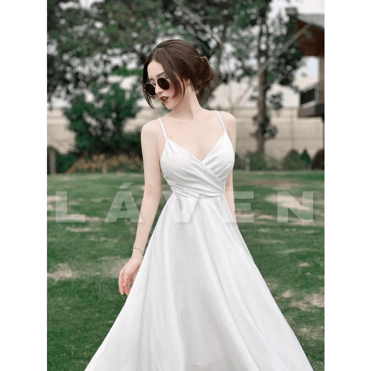 ĐẦM MAXI LỤA 2 DÂY CÓ MÚT NGỰC TRẮNG TINH KHÔI QUYẾN RŨ TT