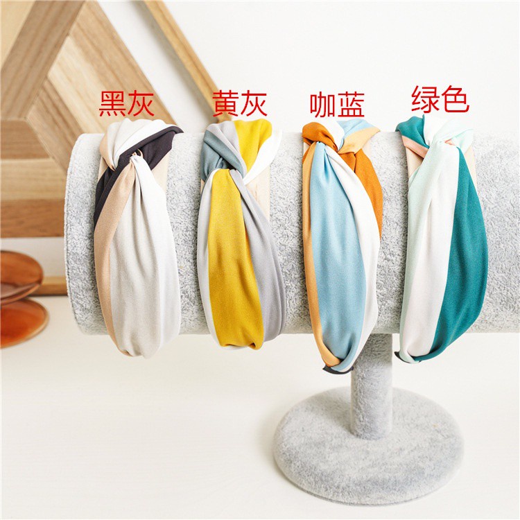 Cài tóc vải bản rộng thắt nút chéo màu sắc tương phản thời trang xuân hè sành điệu cho nữ