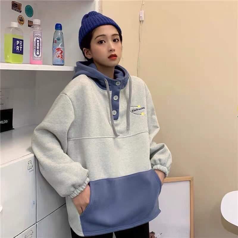 Áo Nỉ Nam Nữ Phối Túi Suf Ngôi Sao Chất Liệu Mềm Mịn Phối 2 Màu Xanh Xám Unisex Có Ảnh Thật Tự Chụp X.Store