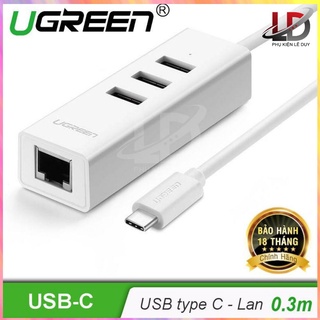 [Freeship] Cáp chuyển đổi USB type C sang Ethernet RJ45 tích hợp 3 cổng USB 2.0 dài 30cm Ugreen 20792