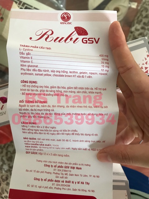 [Mã FMCGLOC giảm 5% đơn 250K] Rubi GSV - giảm lão hóa, bổ sung vitamin cho da sạm, nám, tàn nhang & da mụn | BigBuy360 - bigbuy360.vn