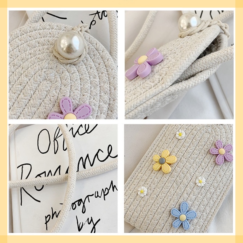 Túi đeo vai IELGY dệt cói họa tiết hoa nhỏ dùng đựng điện thoại thời trang cho nữ