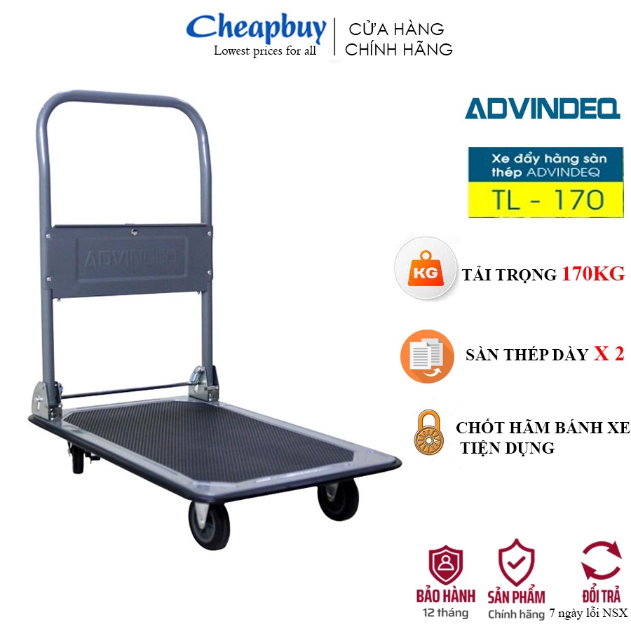 Xe đẩy hàng 4 bánh gấp gọn chở 170kg nhập khẩu Advindeq TL-170 ( bánh xe có chốt hãm, khay đựng dụng cụ) bảo hành 1 năm