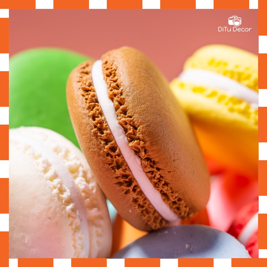 Bánh macaron nhựa mini chụp ảnh, hoa quả bánh giả decor chụp hình