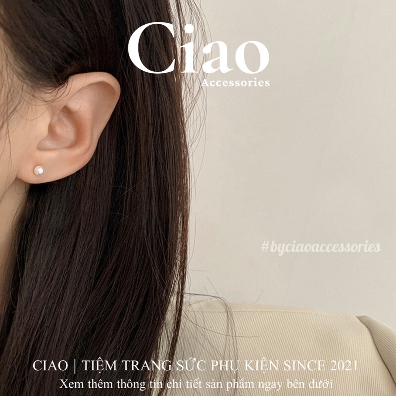 [HOẢ TỐC 1H] Set 3 khuyên tai/ bông tai mạ bạc S925 thiết kế xinh xắn đính đá charm gấu Mimim Ciao