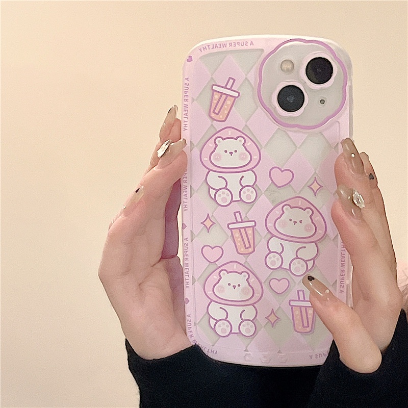 Ốp lưng iphone Ốp Điện Thoại Họa Tiết Hoa Và Gấu Hoạt Hình Cho Iphone 12 / 13Pro 11 / xrxs 7 / 8plus Dinuo case