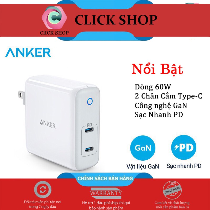 Anker A2023 Củ sạc nhanh Anker A2023 dòng 24W có 2 cổng USB hay cốc sạc A2023 2 công 24w chính hãng