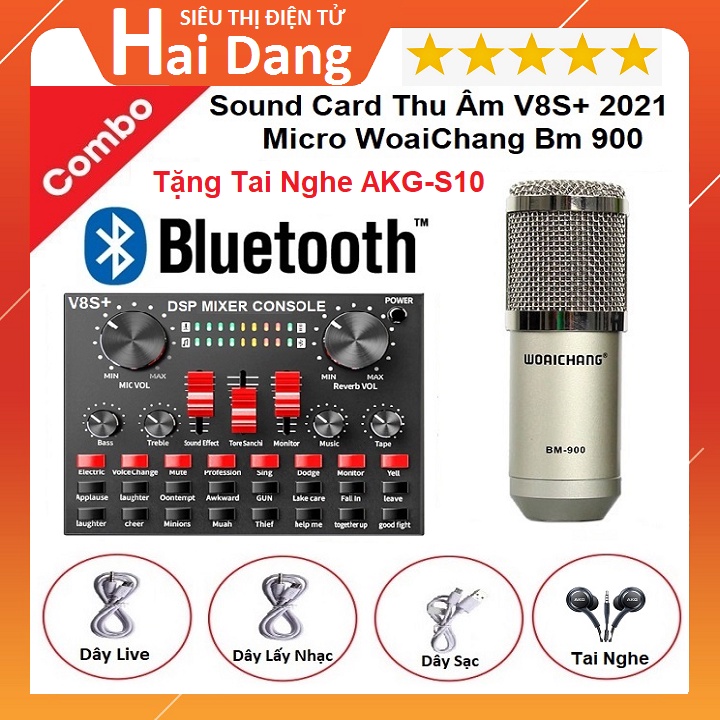 Bộ Sound Card V8S+ Và Micro Bm 900 Tặng Tai Nghe AKG-S10 Hát Livestream - Karaoke - Thu âm - Bán Hàng Online BH6T