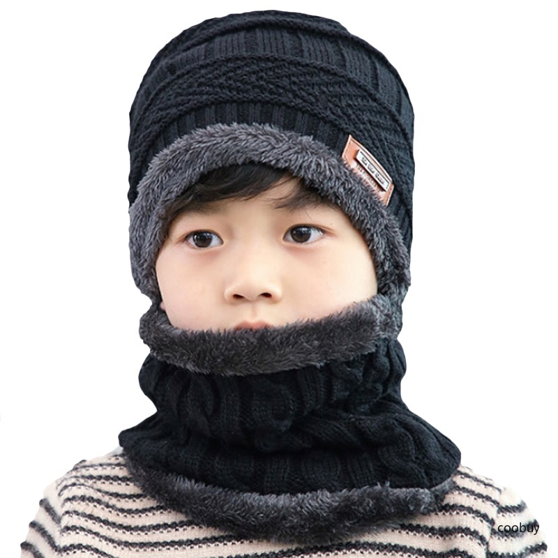 Set Mũ Len Dày Dặn Giữ Ấm Mùa Thu Đông Phong Cách Hàn Quốc Cho Bé
