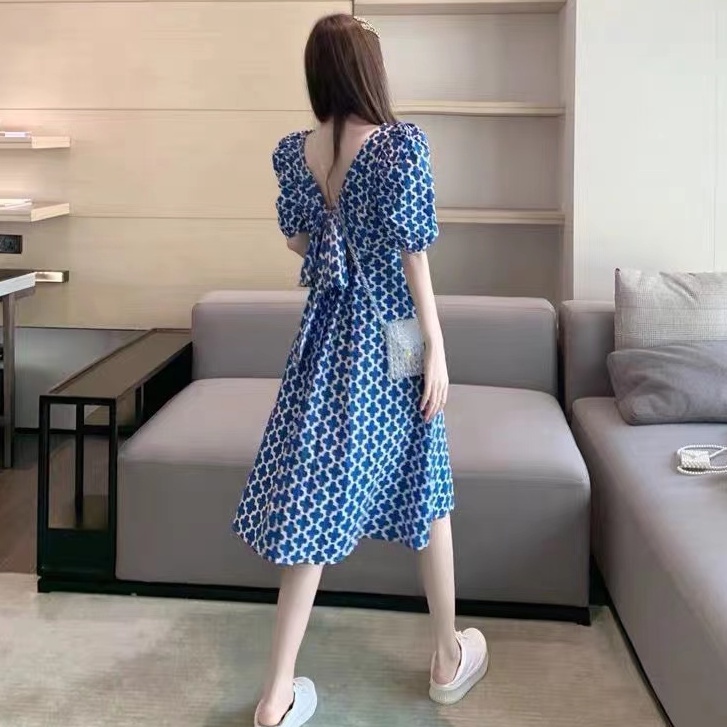 Hàng Mới Về Mới Đầm Hoa Tay Phồng Thắt Nơ Thời Trang Nữ Tính