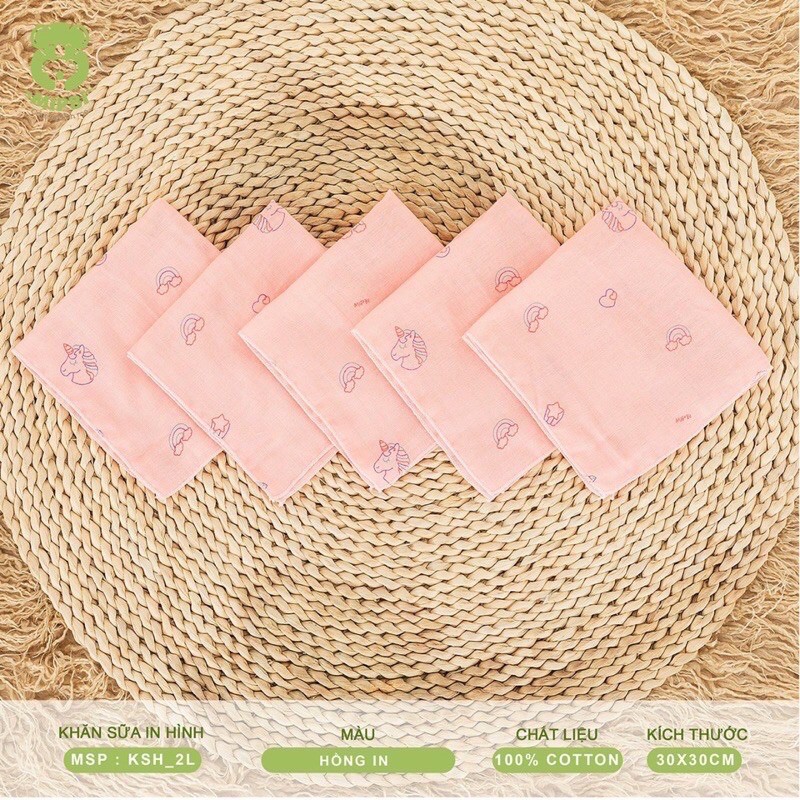 Set 5 Khăn Sữa In Hình 2 Lớp 30*30cm Mipbi Không Xù