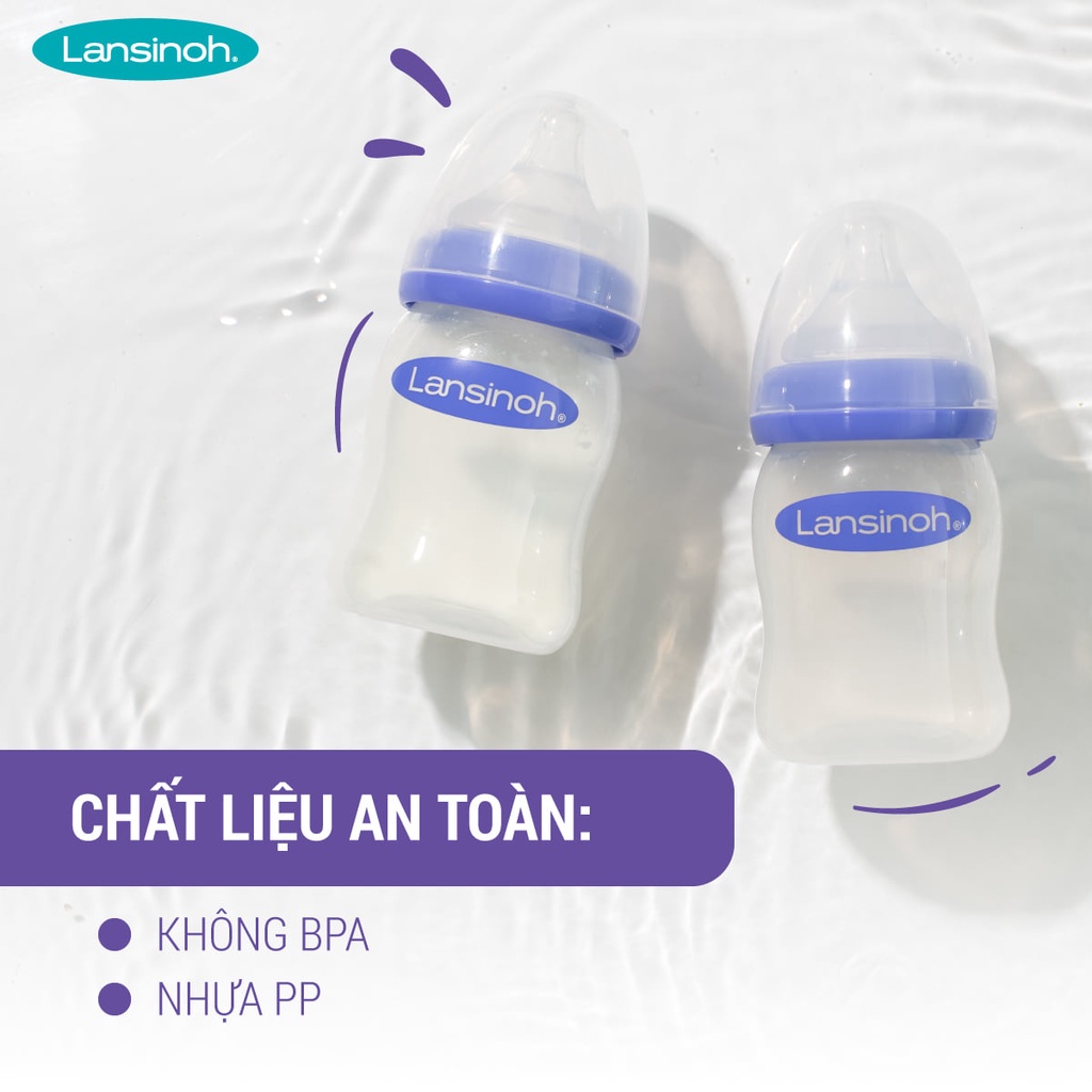 Bình sữa PP Plus Lansinoh với Núm ti natural wave 240ML