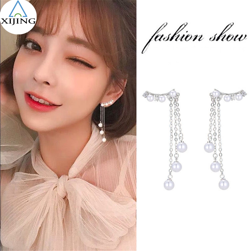 Hoa Tai Dáng Dài Đính Ngọc Trai Nhân Tạo Thời Trang