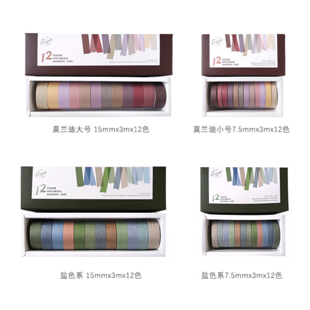 [SALE XẢ HÀNG] Sâu Nery - SN50 - Set 12 cuộn băng keo trang trí Washi Tape_TWILIGHT