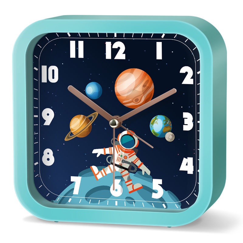 Starry Universe Phi hành gia Tên lửa Học sinh Cậu bé Trẻ em Phim hoạt hình Đồng hồ báo thức nhỏ Cạnh giường tắt tiếng