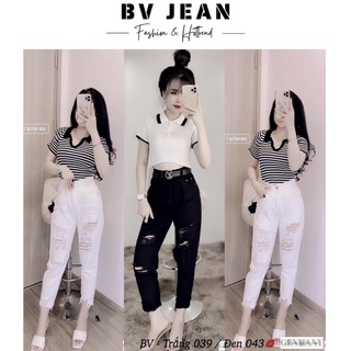 Quần jean baggy nữ đen trắng rách bv jean quần baggy nữ đen trắng