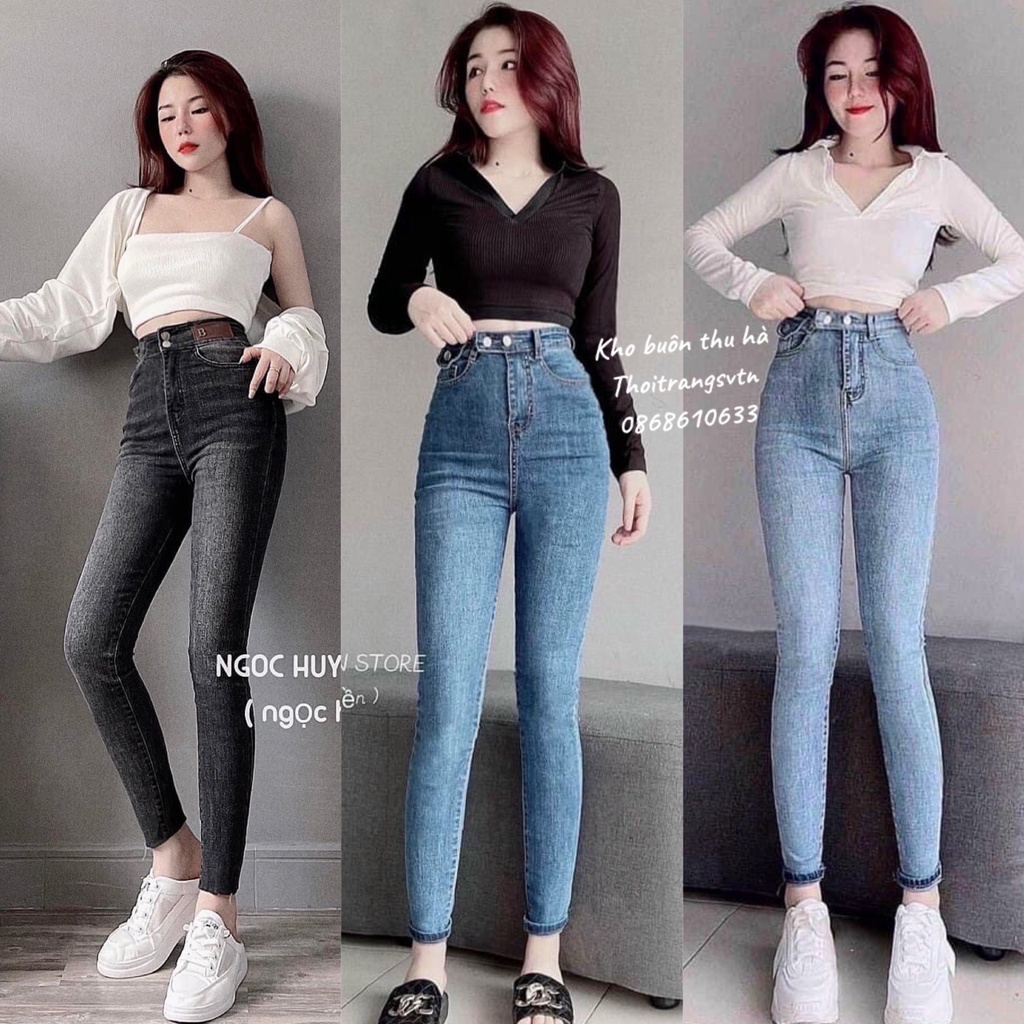 Quần jean pha xanh,đen nữ cạp cao dáng ôm sẵn 2 màu chuẩn ảnh
