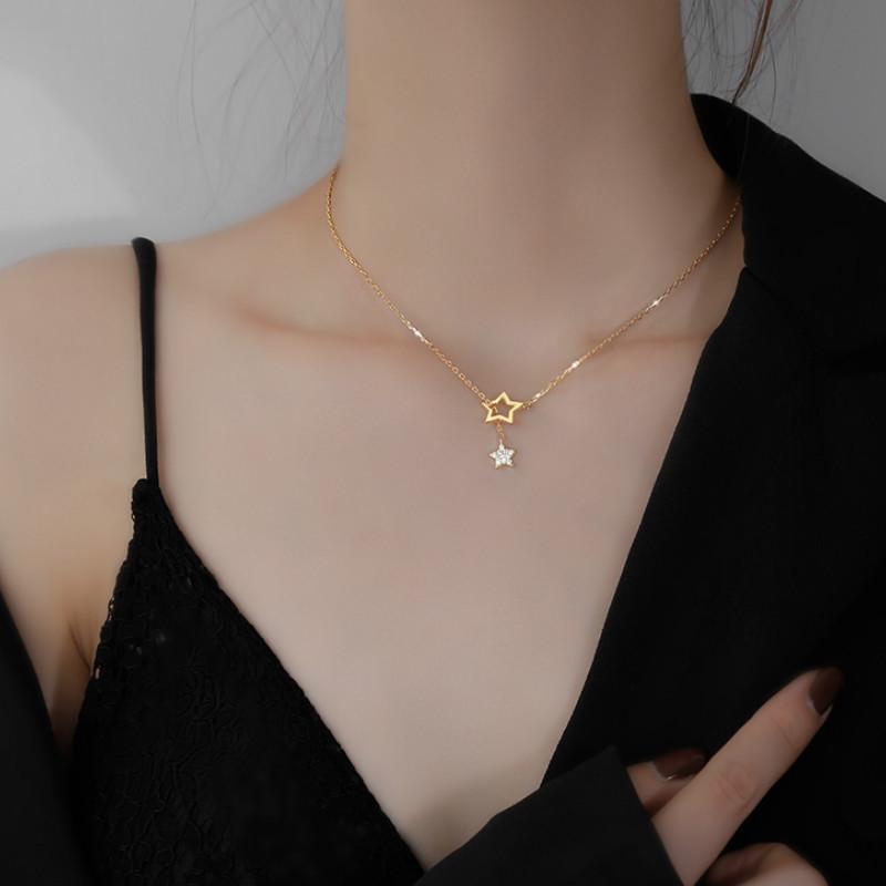 Dây chuyền ngôi sao mạ bạc 925 đính đá xinh xắn cho phụ nữ
