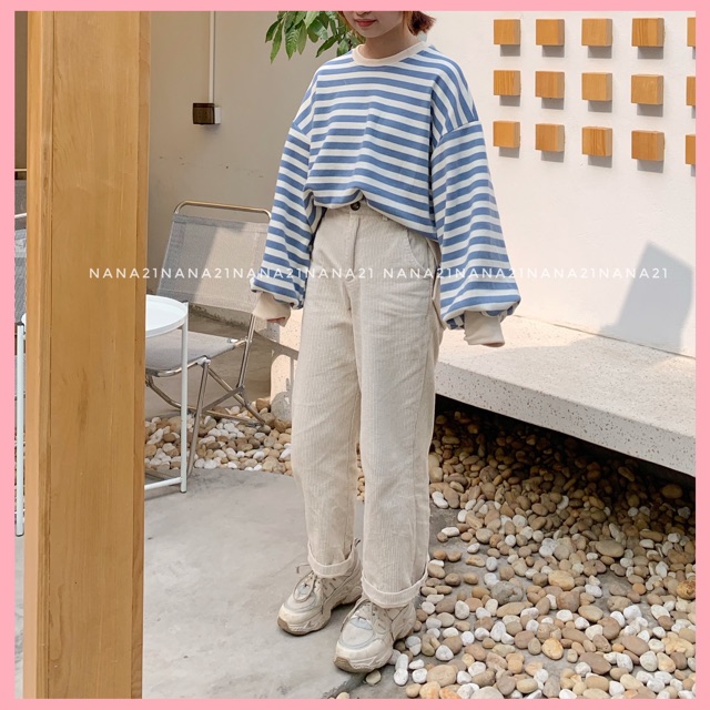 Áo nỉ kẻ ngang xẻ vạt (Ảnh tự chụp-chất vải đẹp)