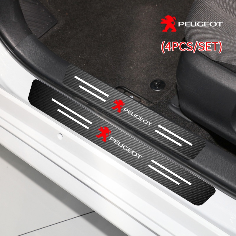 Bộ 4 Miếng Dán In Logo Bằng Sợi Carbon Chống Trượt Cho Xe Hơi Peugeot 206 207 208 306 307 308 407 408 508 2008 3008