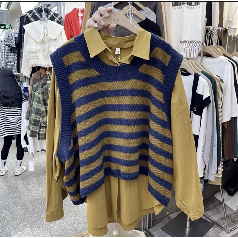 Áo len gile kẻ vingate kiểu mới nhất 2022 - hàng có sẵn