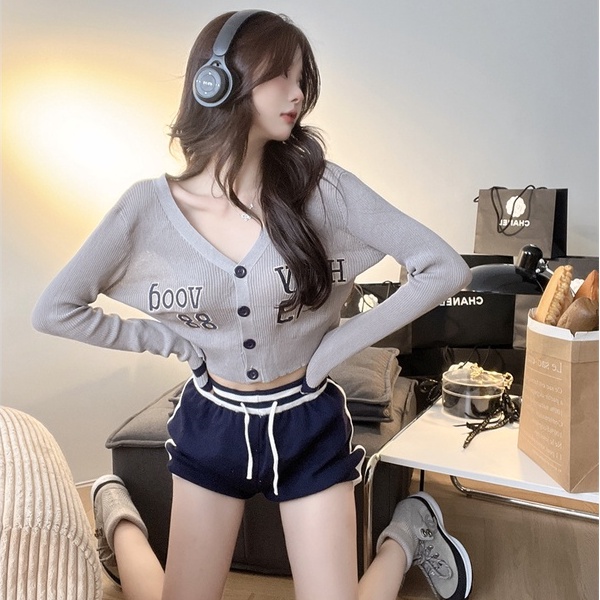 Áo cardigan ZHELIHANGFEI dệt kim tay dài cổ chữ V lưng cao trẻ trung quyến rũ dành cho nữ