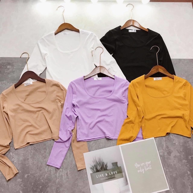 Áo croptop dài tay cổ u - chất len zip