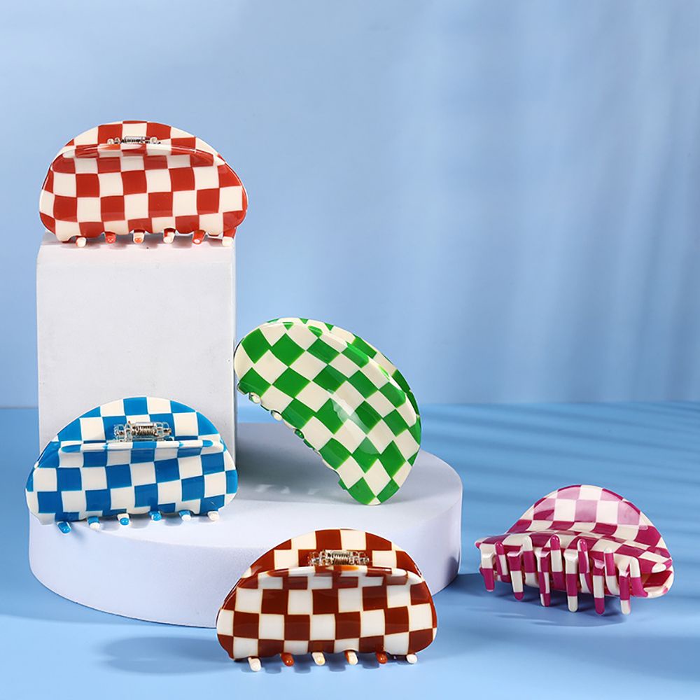 Kẹp tóc hình bán nguyệt họa tiết caro nhiều màu sắc xinh xắn cho nữ