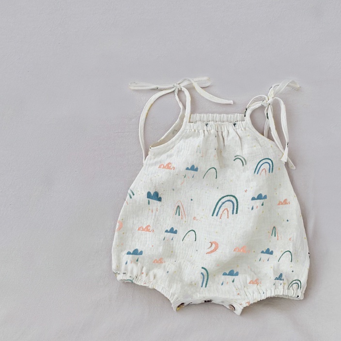 Đồ bộ bé gái quần áo 2 dây vải xô muslin AM757 - Bộ body vải đũi xốp xinh xắn cho bé AM908