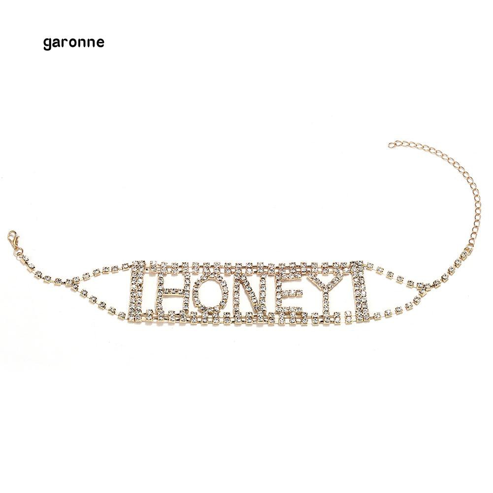Vòng choker bản rộng tạo hình chữ Honey đính đá thời trang cho nữ