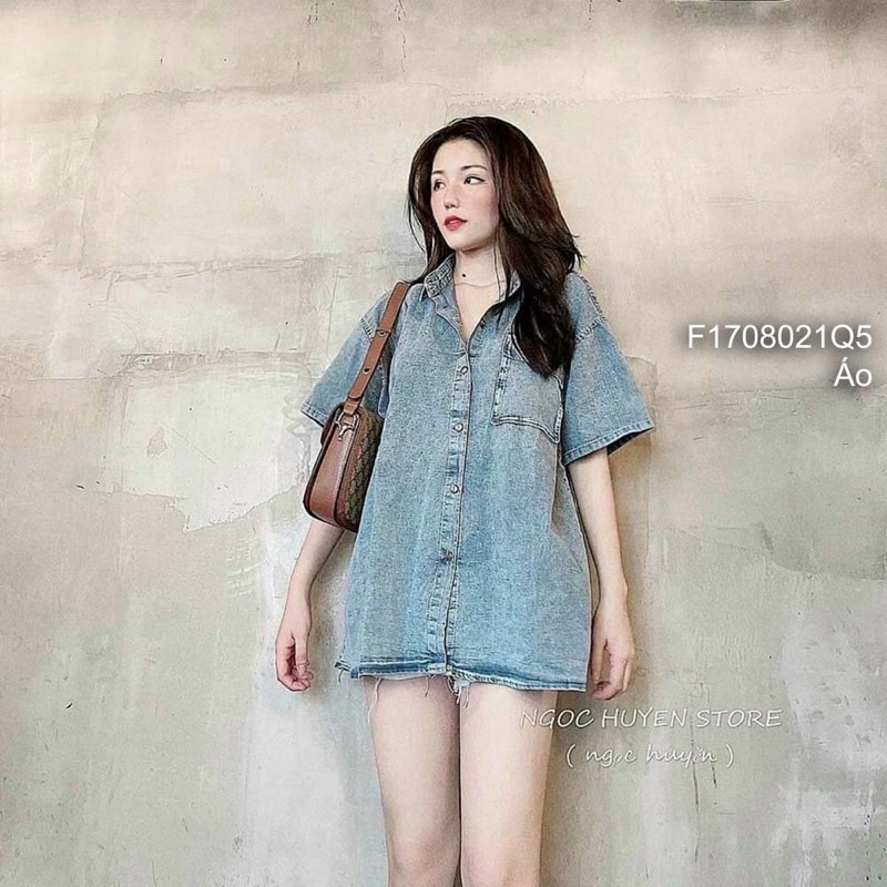 Áo jeans 1 túi from rộng