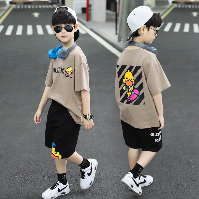 Quần áo trẻ em BABEKIDS,Đồ bộ bé trai cotton hình in Vịt sọc G.DUCK KIDS,thời trang cho trẻ em từ 13đến 50kg