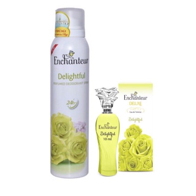Combo 1 Xịt khử mùi enchanteur 150g và 1 chai nước hoa 10ml Delightful | BigBuy360 - bigbuy360.vn