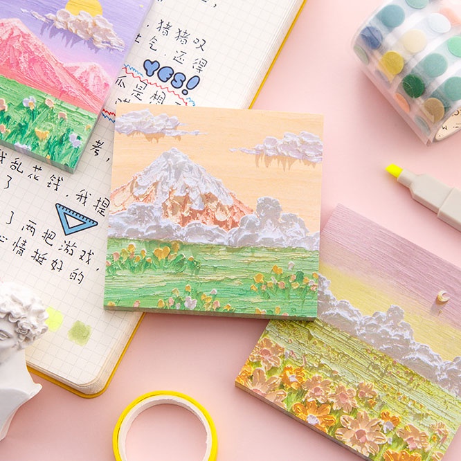 Set 80 Giấy Ghi Chú Họa Tiết Tranh Sơn Dầu Sáng Tạo Cho Học Sinh