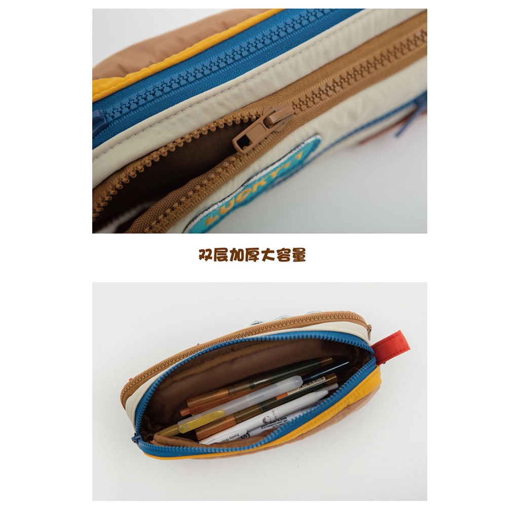 Túi Đựng Bút Hai Ngăn Sức Chứa Lớn Màu Sắc Tương Phản Dành Cho Học Sinh