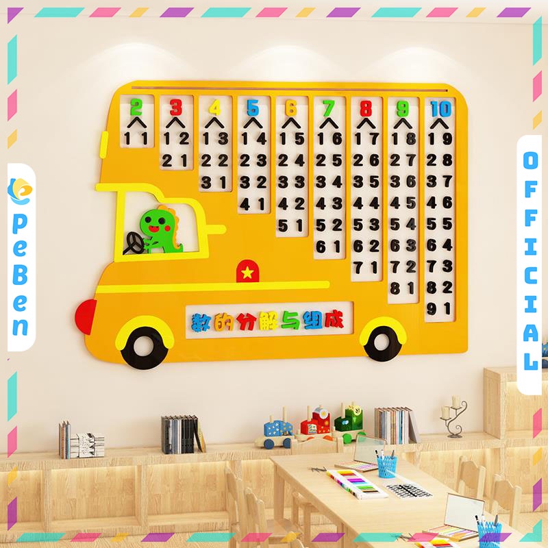 Tranh Mica trang trí Xe Bus bảng số Trang trí phòng cho bé, Trường mầm non Nhiều Size - EPeBen