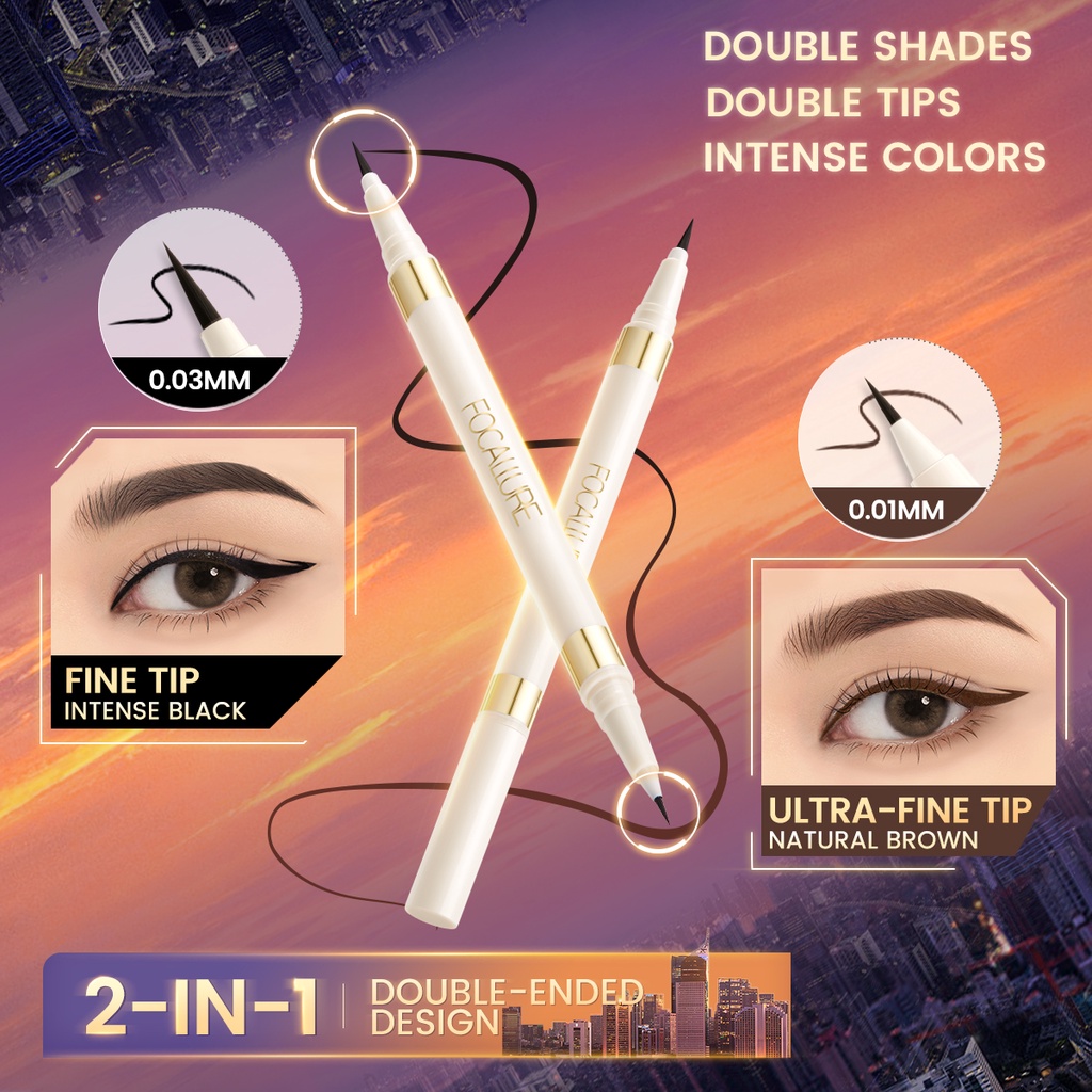 Focallure #Bút Kẻ Mắt Dạng Lỏng 2 Trong 1 Nhanh Khô Chống Thấm Nước Lâu Trôi Màu Đen / Nâu