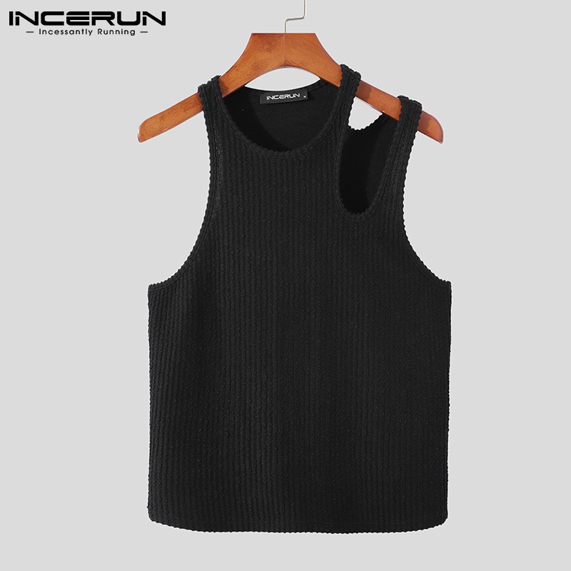 Áo ba lỗ INCERUN không tay dáng ôm thiết kế cổ tròn thời trang cho nam