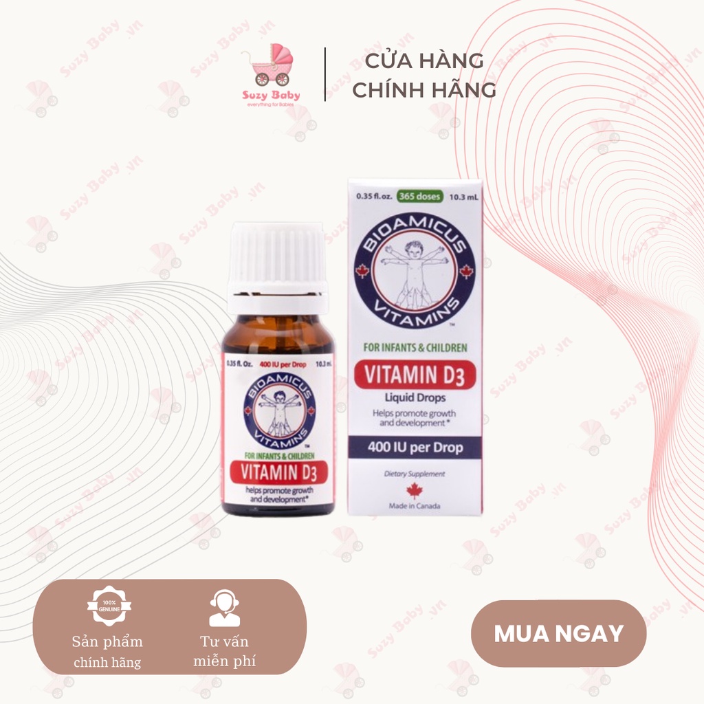 Bioamicus vitamin D3 giúp trẻ sơ sinh hấp thu canxi cho xương răng,phát triển chiều cao
