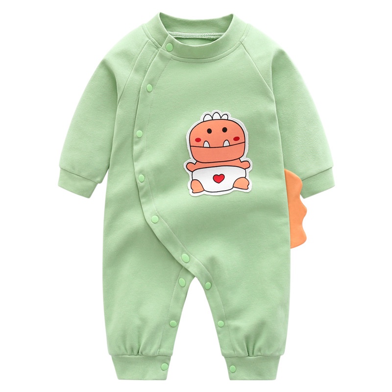 Bộ Áo Liền Quần Cotton Tay Dài In Hình Khủng Long Hoạt Hình One Piece Dễ Thương Cho Bé 0-18 Tháng Tuổi
