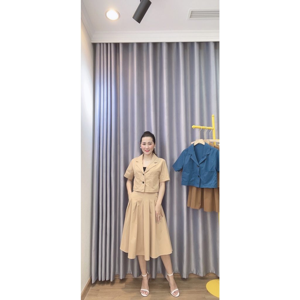 Set Bộ Kaki Áo Croptop Mix Chân Váy Xếp Ly Cạp Cao , Thích Hợp Mặc Đi Làm Công Sở, Đi Chơi KANDY K6