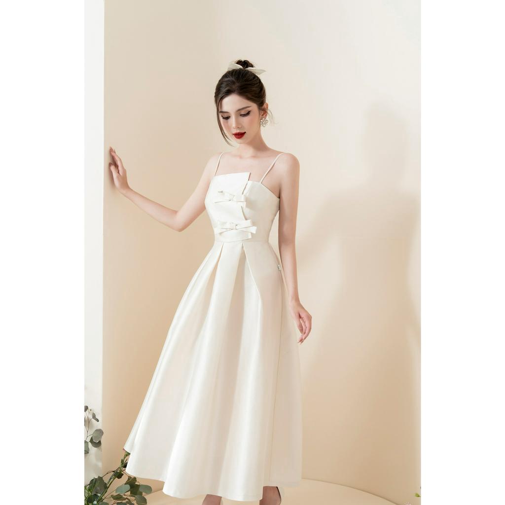 Váy 2 dây đáp ngực đính 2 nơ   TIINSTORE  V0D829