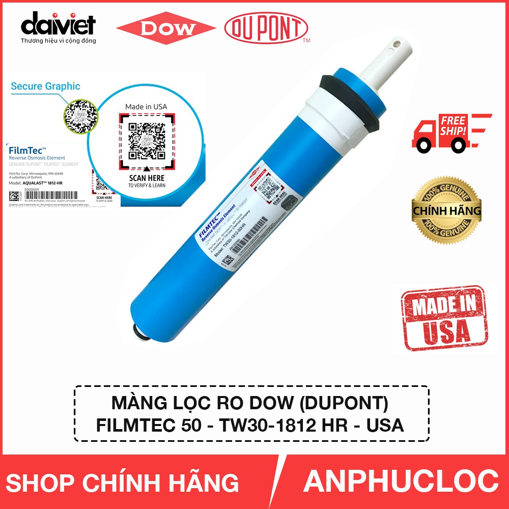 [CHÍNH HÃNG] Lõi lọc nước số 4 - Màng RO DUPONT (DOW) FILMTEC TW30-1812-50HR hiệu suất cao