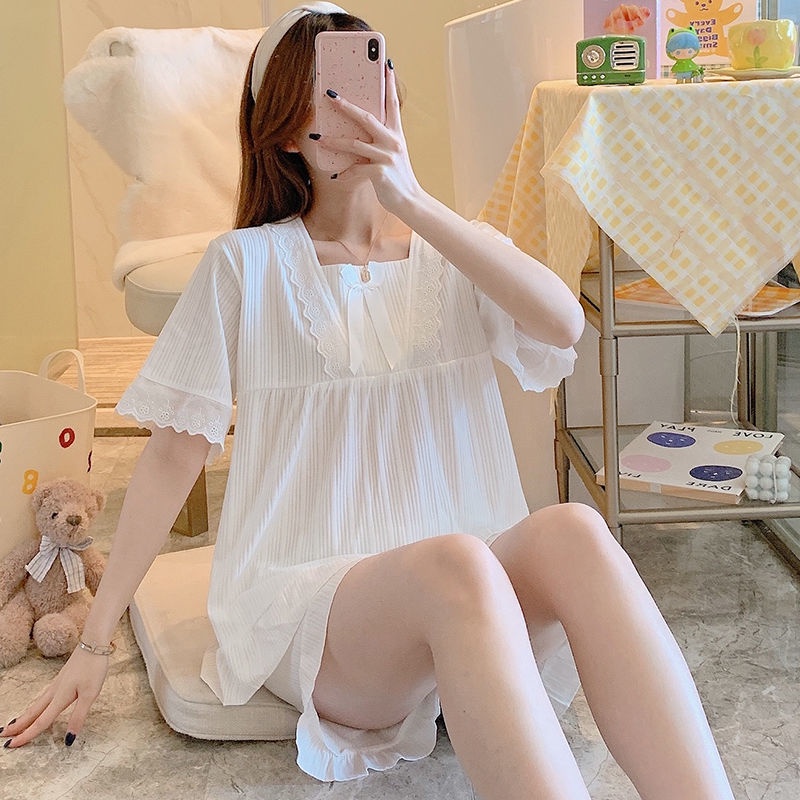 Bộ Đồ Ngủ Tay Ngắn Thiết Kế Đơn Giản Dễ Thương Thời Trang Mùa Hè Cho Nữ