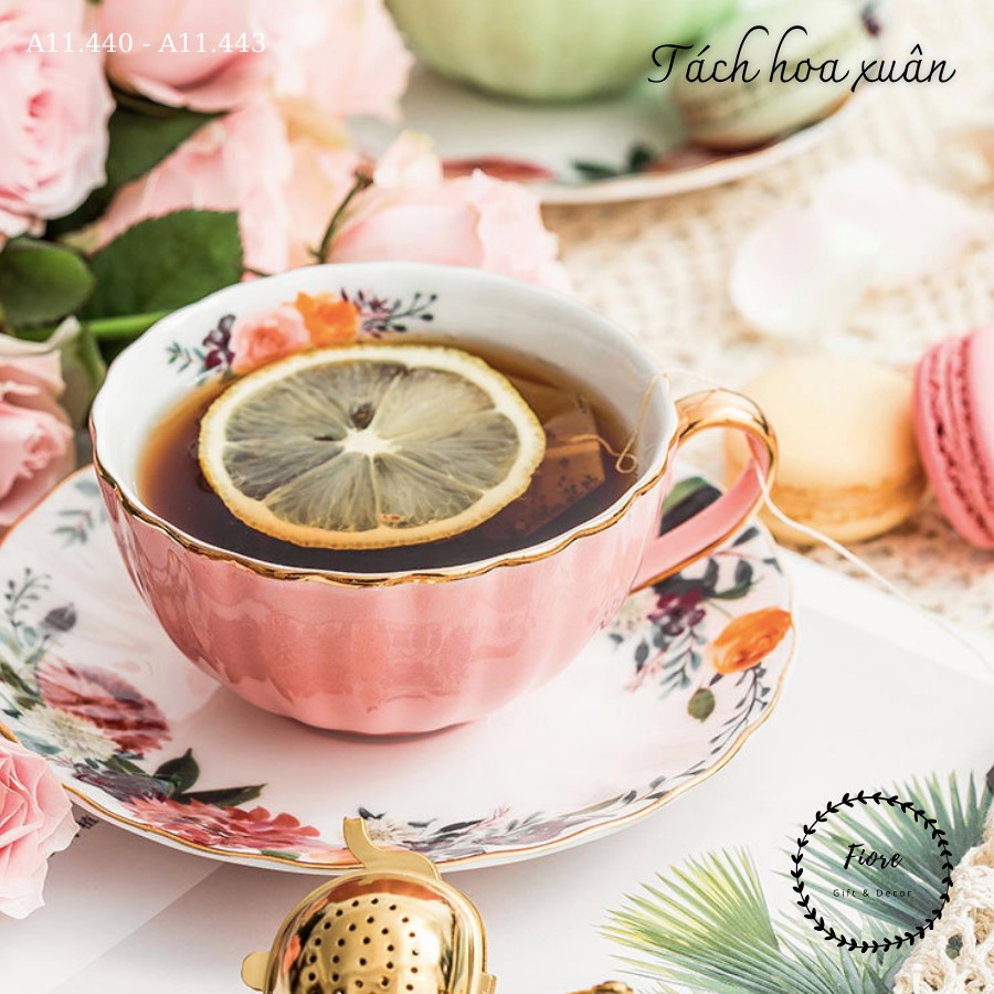 Tách trà - tách trà châu Âu - sứ xương cao cấp phong cách sang chảnh kèm thìa và đĩa lót