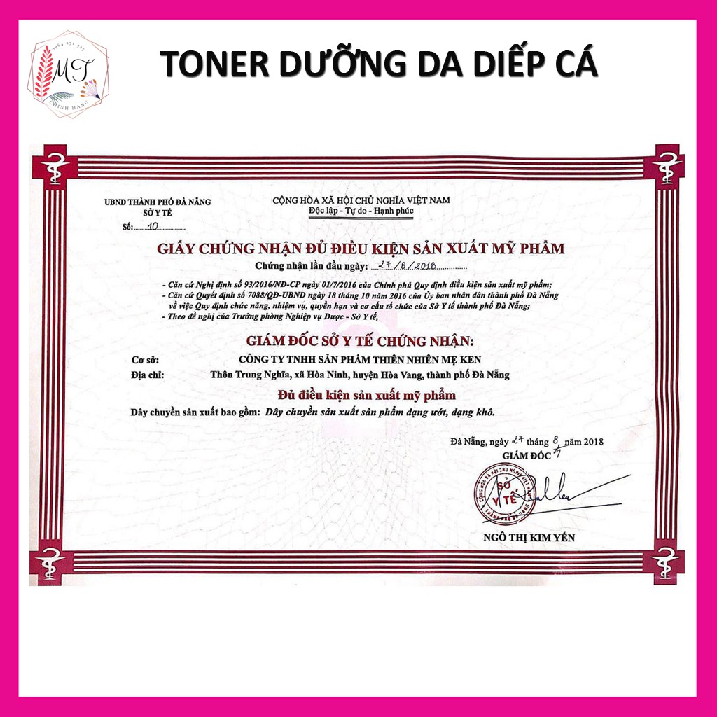 Toner Diếp Cá Se Khít Lỗ Chân Lông Cho Da Mụn Mẹ Ken 100ml - Toner Dưỡng Ẩm Cho Da Dầu, Da Khô Và Da Nhạy Cảm